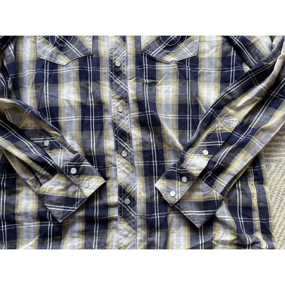 True Religion Western Snap Button Shirt -‎ Blue/Gray/White/Yellow - Medium - Picture 2 of 6